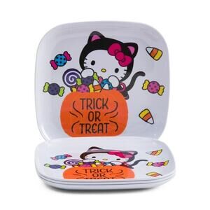 HELLO KITTY 4pc Halloween Trick Or Treat Melamine Plates Sanrio New